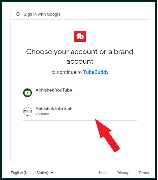TubeBuddy Choose your account or a brand account