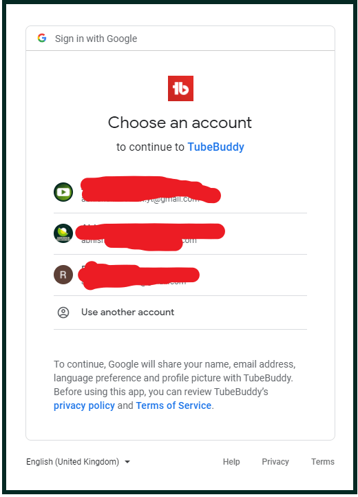 TubeBuddy choose account