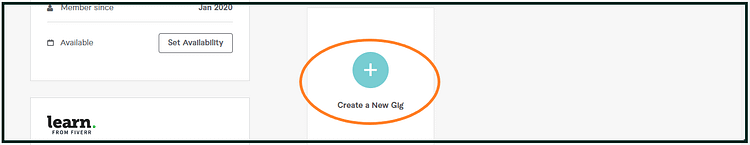 Fiverr profile Create a New Gig option.