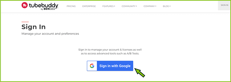 Sign-in Page Of TubeBuddy